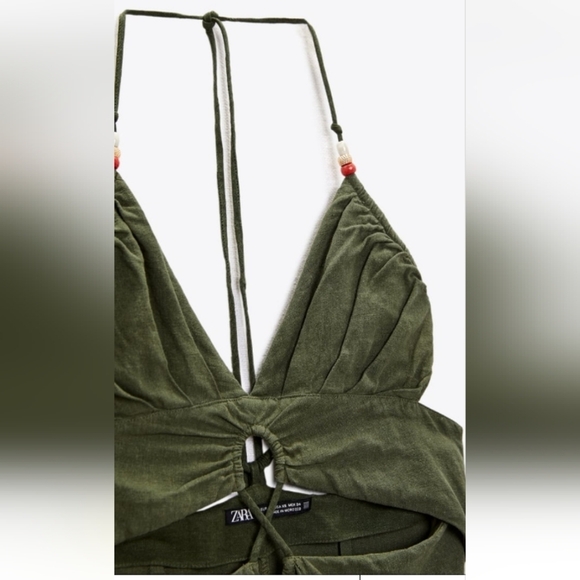 Zara Ruffled Linen Viscose Blend Asymmetric Hem Midi Dress - Picture 4 of 7